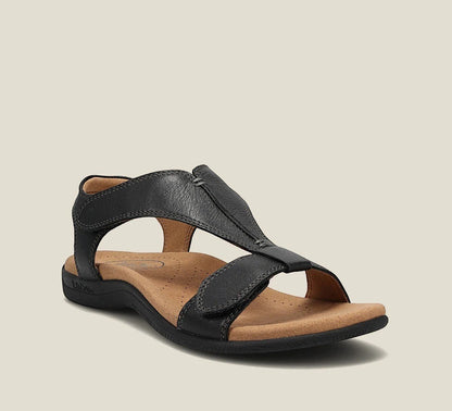 Sandales orthopédiques comlyra Maya en cuir noir avec semelle intérieure confortable et brides ajustables